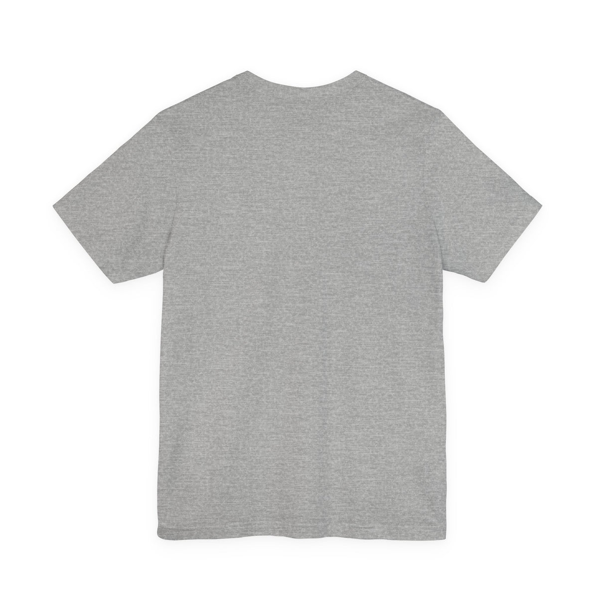 A plain athletic heather colored short-sleeve crewneck t-shirt shown from the back, laid flat against a solid white background.
