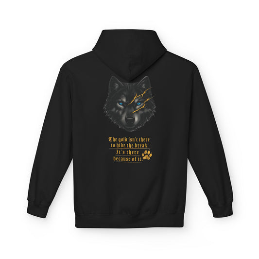 Reforged Wolf Kintsugi Hoodie — "The Gold Isn't There to Hide the Break"
