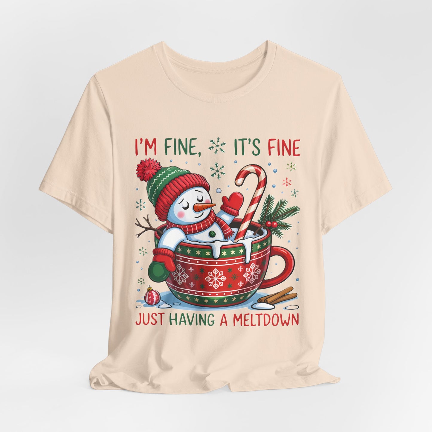 Melting Snowman Christmas Tee - "I'm Fine, It's Fine Just Having a Meltdown" Holiday T-Shirt