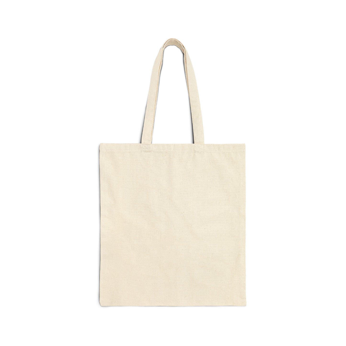 The back view of a beige tote bag, showing a plain and unadorned surface with matching beige handles.