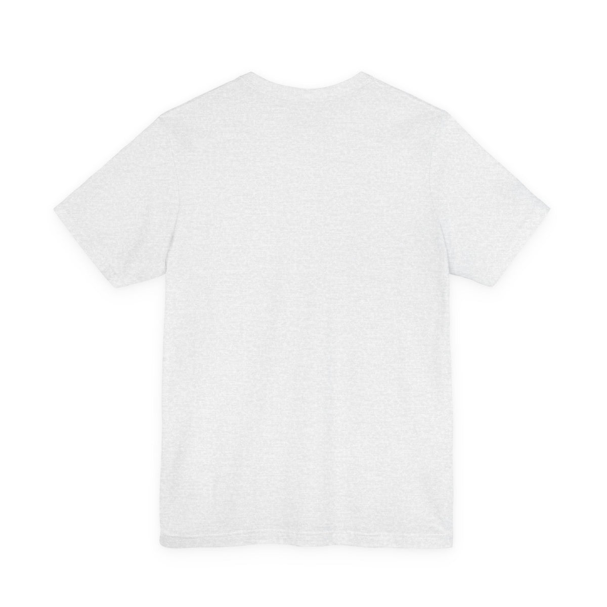 A plain ash colored short-sleeve crewneck t-shirt shown from the back, laid flat against a solid white background.