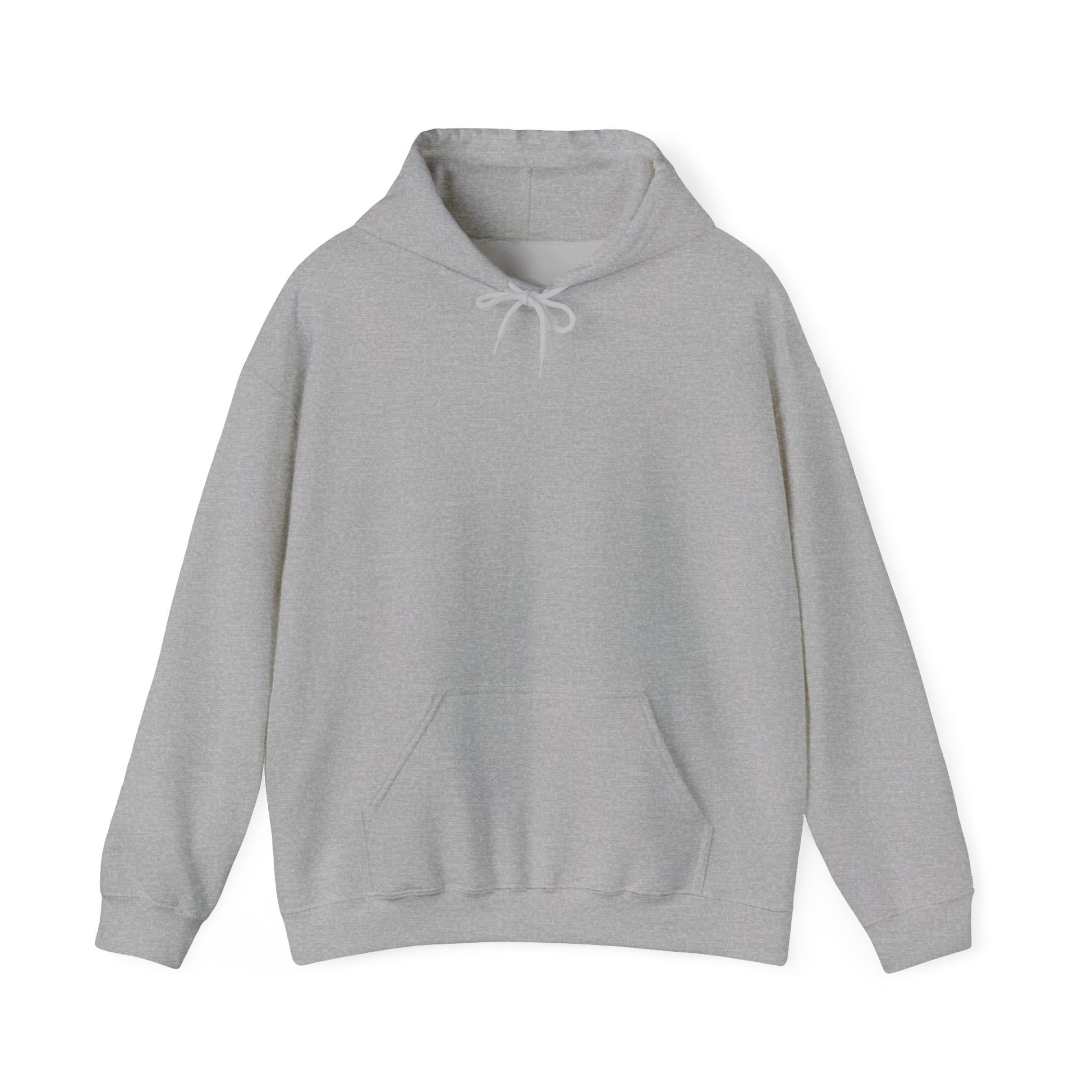A sport grey pullover hoodie shown from the front with no design, a drawstring hood, and a front kangaroo pocket.