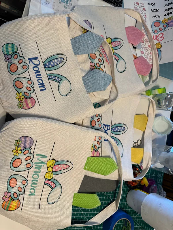 Three coordinating personalized Easter totes