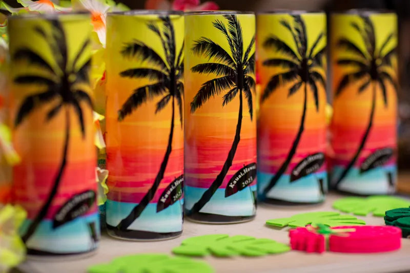 Finished sunset and palm-tree tumblers