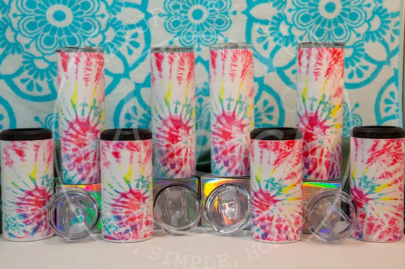 Reverse view of the coordinated colorful drinkware set